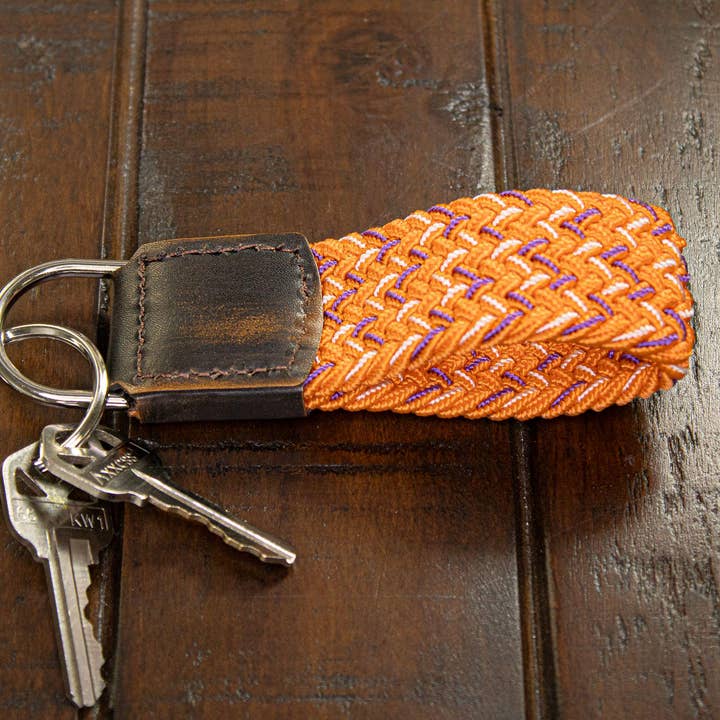 Braided Stretch Woven Orange and Purple Keychain for wholesale by Zep-Pro