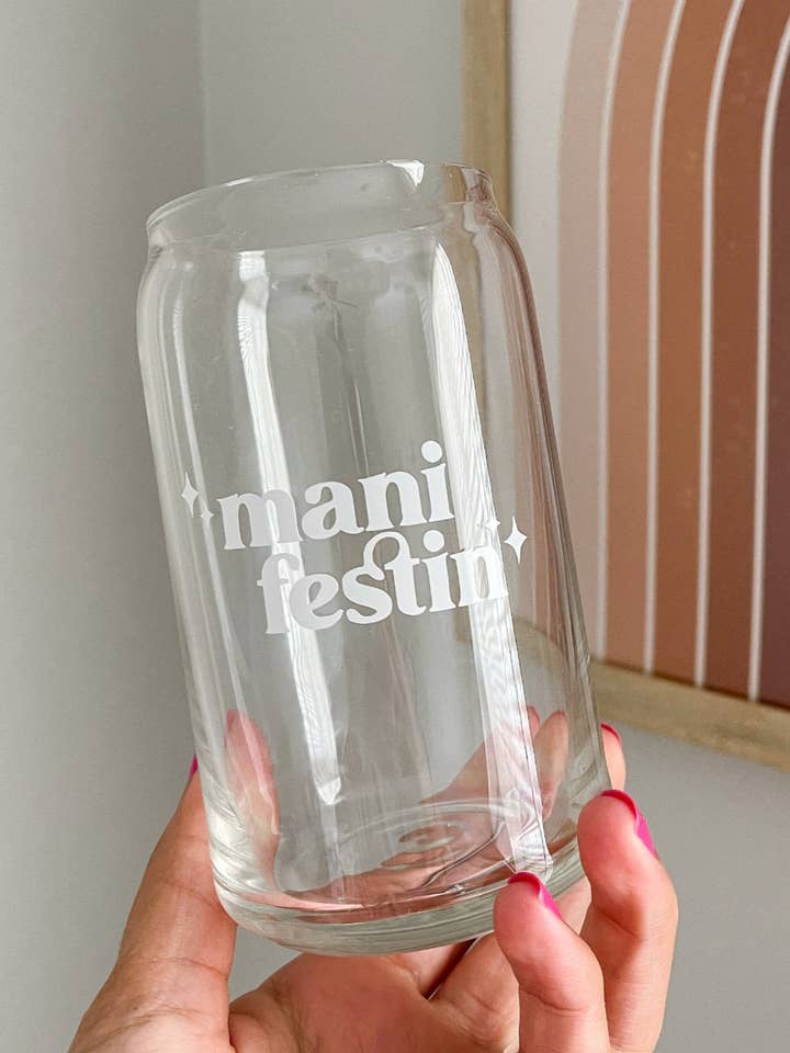 Manifesting Beer Can Glass for wholesale by Ivory Honey Designs