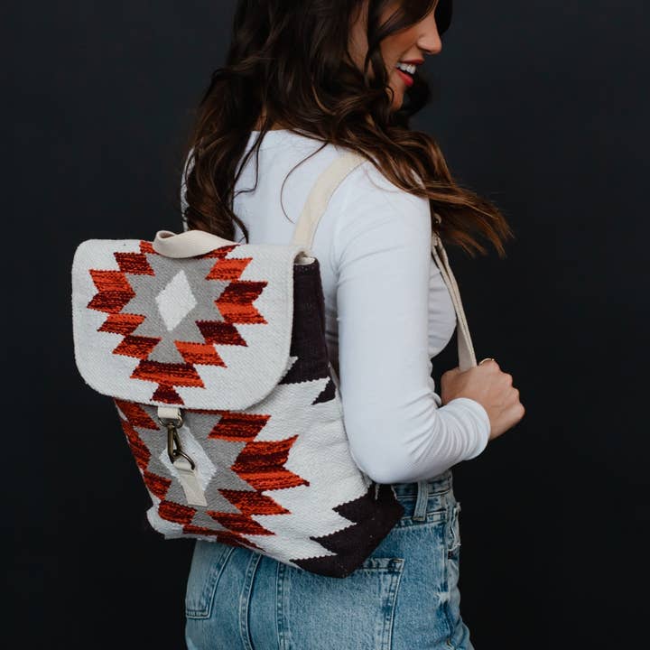 Panache Apparel Co. - Wholesale Backpack - Women's - Cream, Brown & Rust Aztec Backpack
