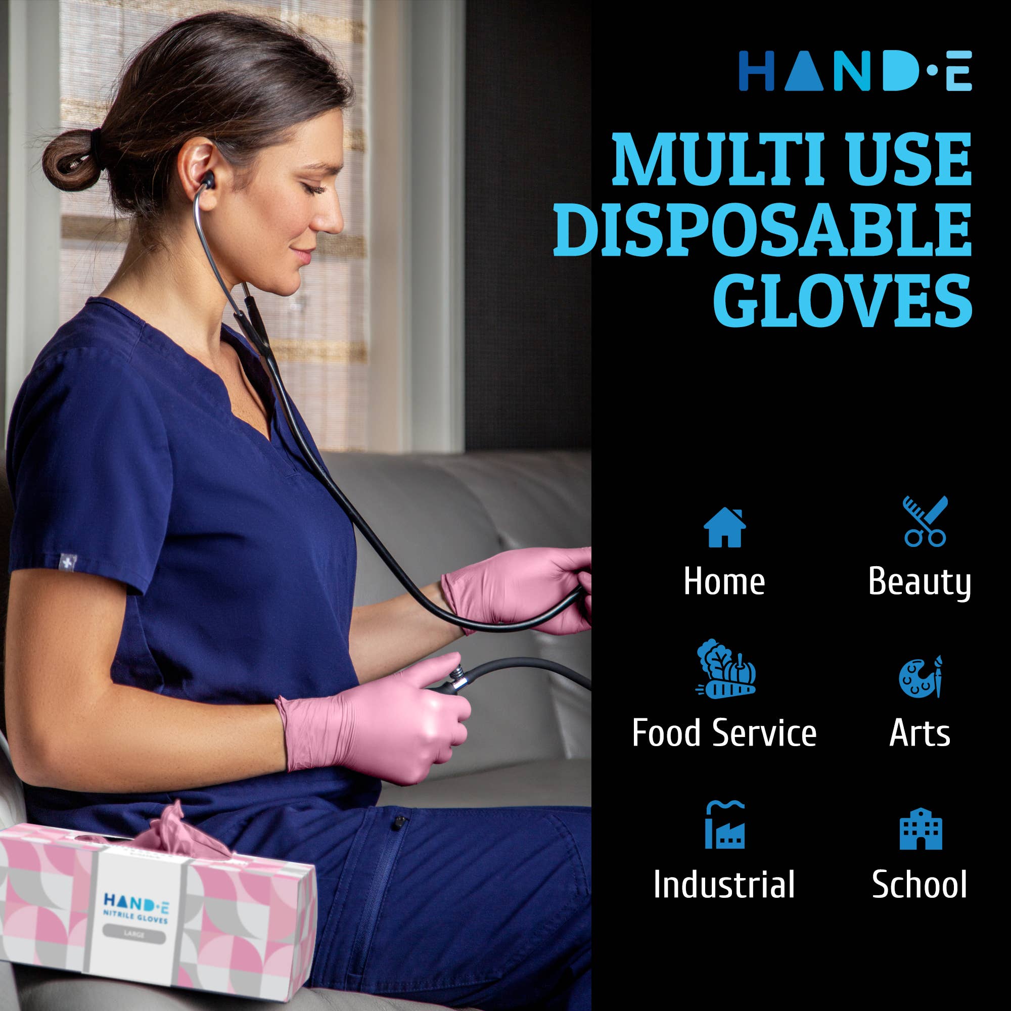 ShopHomeMed - Wholesale Cleaning Gloves - Hand-E Nitrile Gloves, 200 Count, Pink3