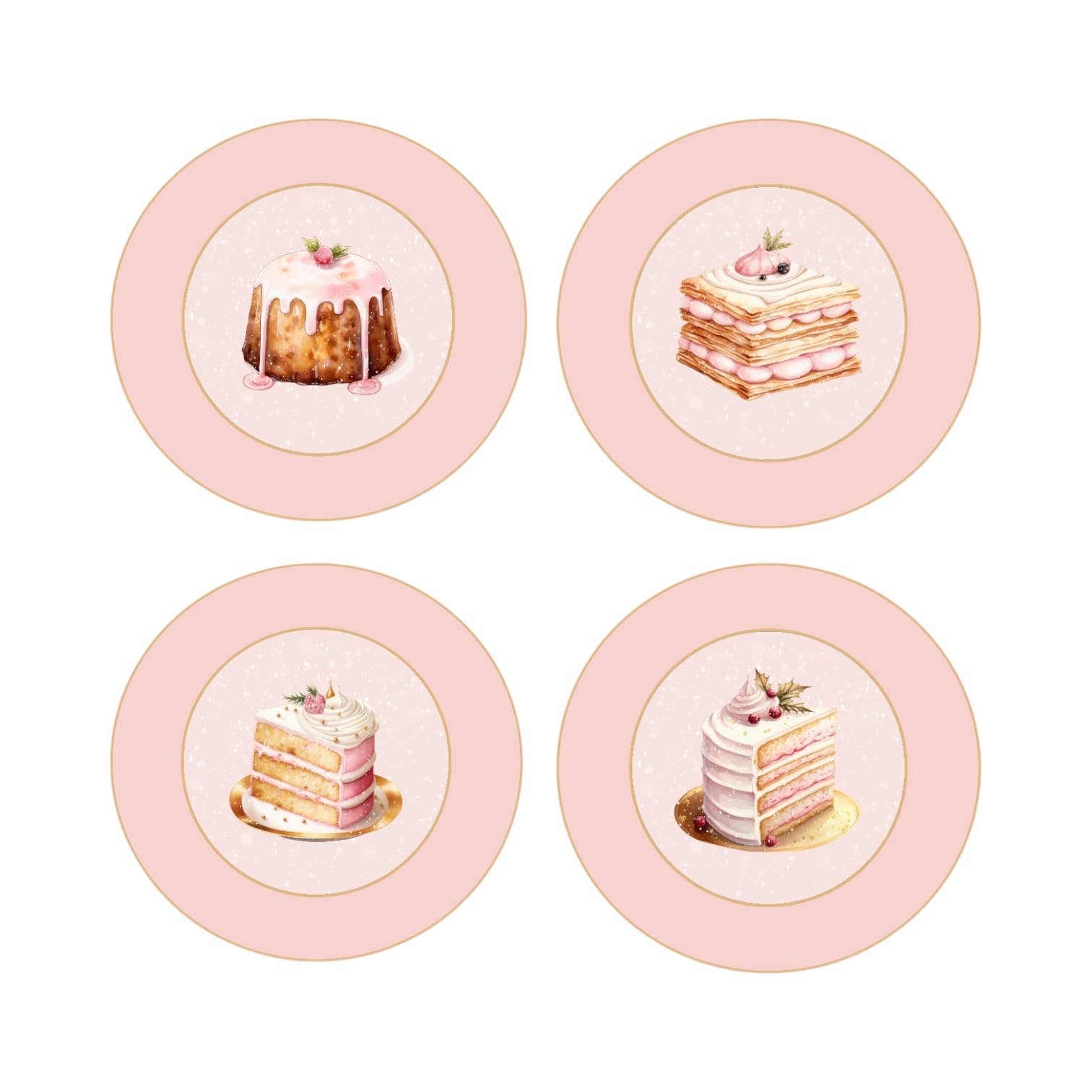 December Diamonds - Wholesale Dinner plate - 4 Asst Pink Gingerbread Dessert Plates