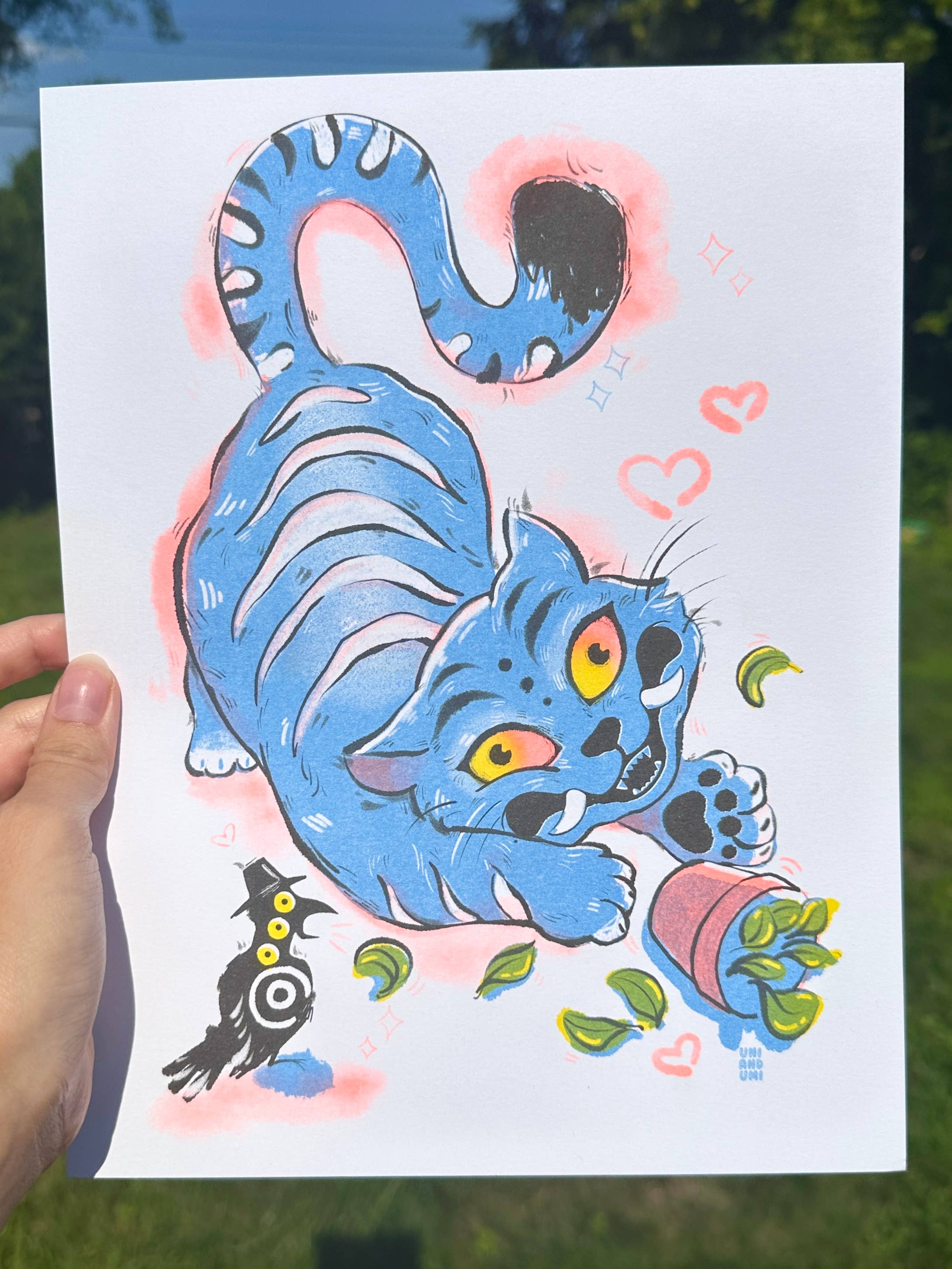 Uni & Umi - Wholesale Art Print - Derp Blue Tiger Risograph Print | 8.5x11in Art Print2