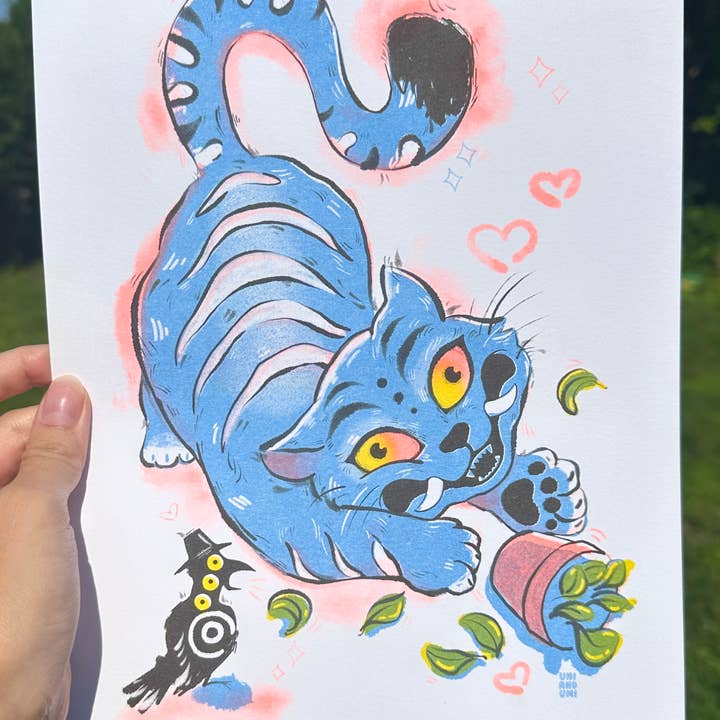 Uni & Umi – Großhandel Kunstdruck – Derp Blauer Tiger Risograph Druck | 21,6x27,9cm Kunstdruck2