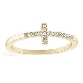 Center Court - Wholesale Band/Stacked Ring - Layers Ring: CZ Cross Gold Ring