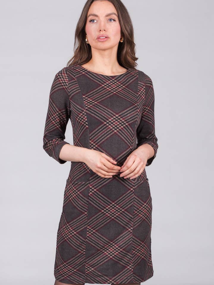 Vestido de punto geométrico con bolsillos - Rojo para venta al por mayor de SOLO