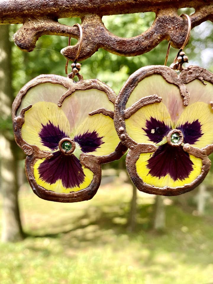 Real Pansy Earrings - Copper Electroformed for wholesale by The Posh’mina