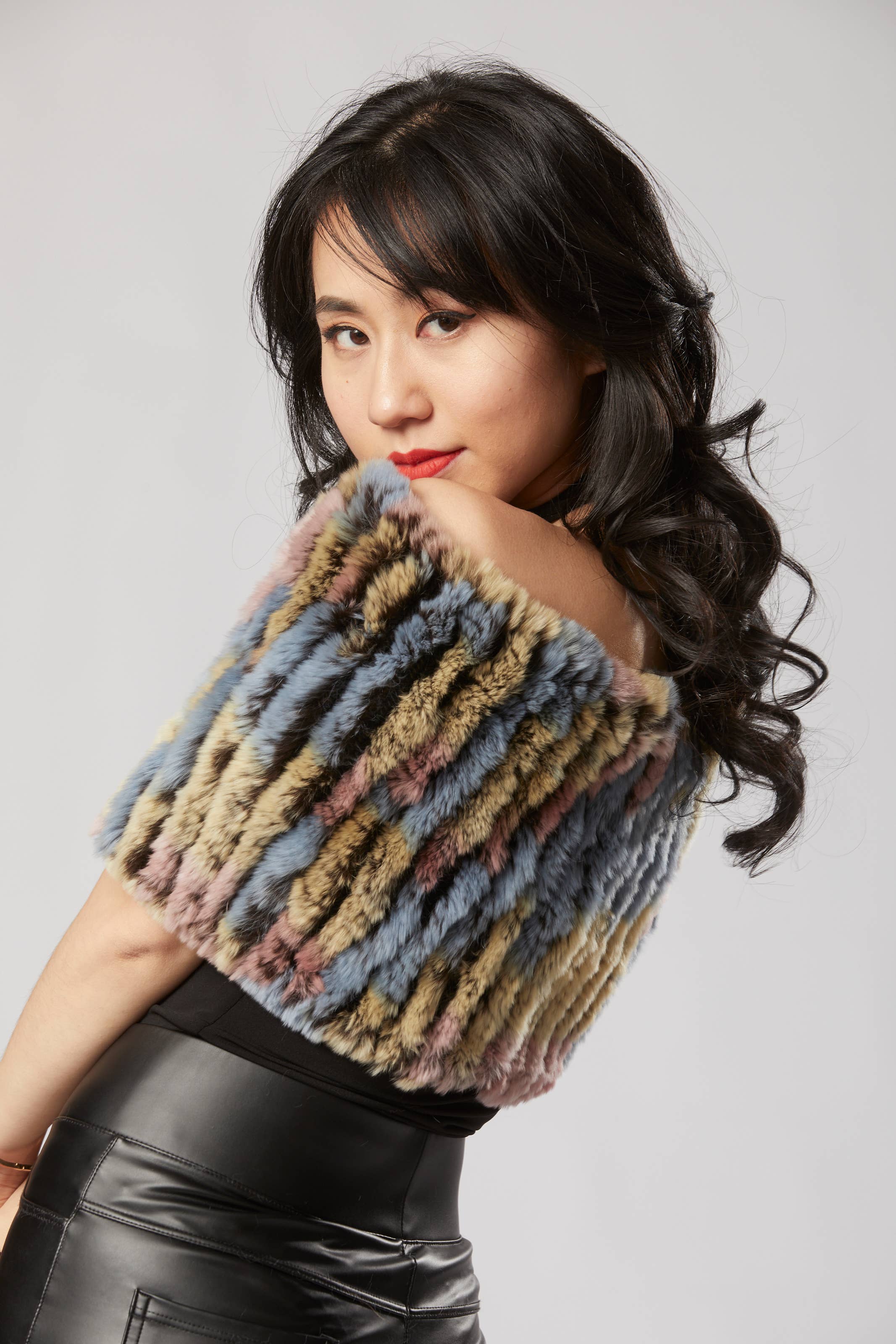 Opulence Fluff - Wholesale Scarf - Women's - Griselle Shrug/ Cape/ Scarf - Multi Blue, Yellow, Beige2