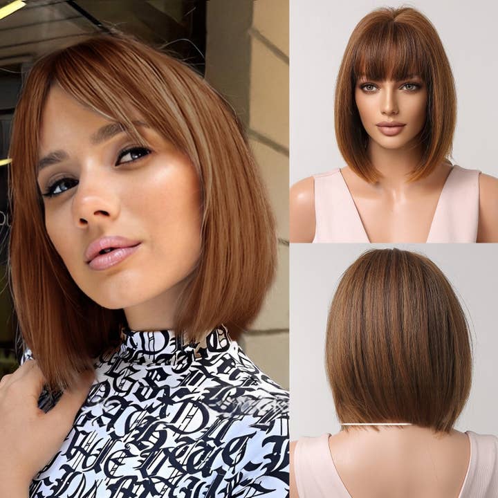 Orange Red Bob Wig With Bangs For Women for wholesale by kycozy