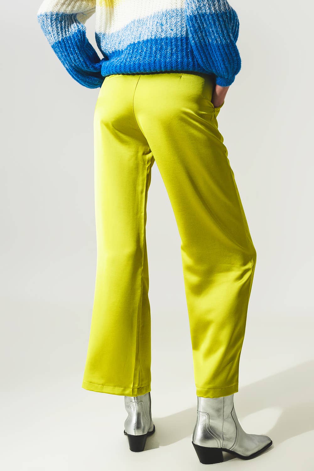 Vert Pantalon large en satin vert citron en vente sur Faire2