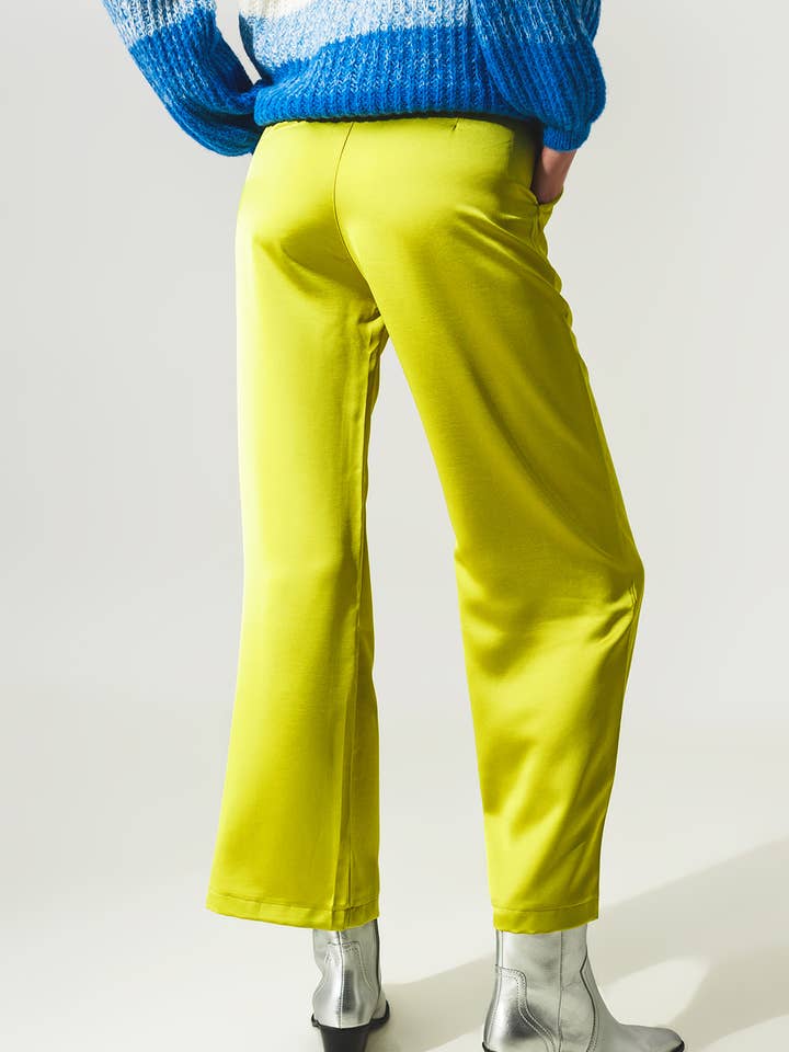 Vert Pantalon large en satin vert citron en vente sur Faire2