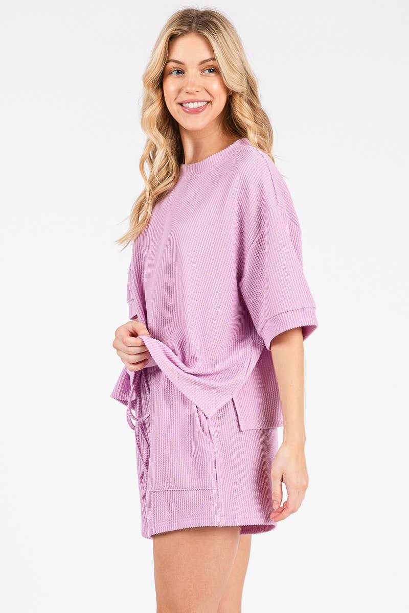 Sewn and Seen - Wholesale Lounge Set - Women's - RIBBED ROUND NECK TOP AND SHORTS SET36