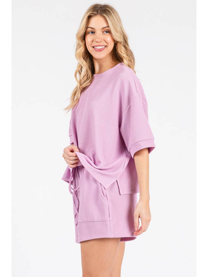 Sewn and Seen - Wholesale Lounge Set - Women's - RIBBED ROUND NECK TOP AND SHORTS SET36