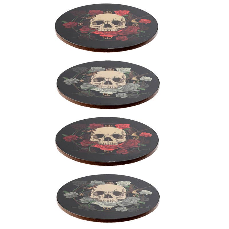 Puckator Ltd – wholesale Coasters – Skulls and Roses Set of 4 Cork Coasters1