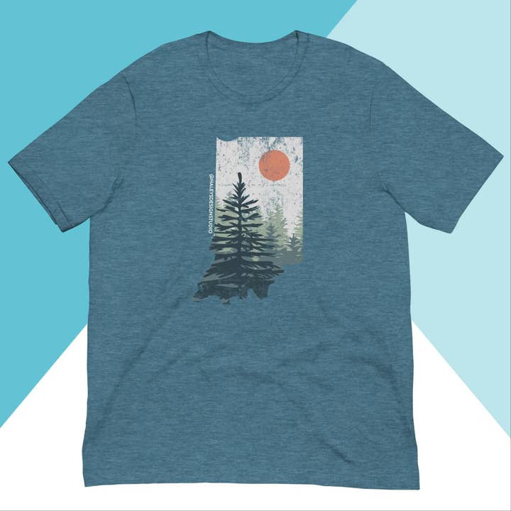 Indiana Distressed Pine Trees Unisex Shirt for wholesale by North Owl Apparel