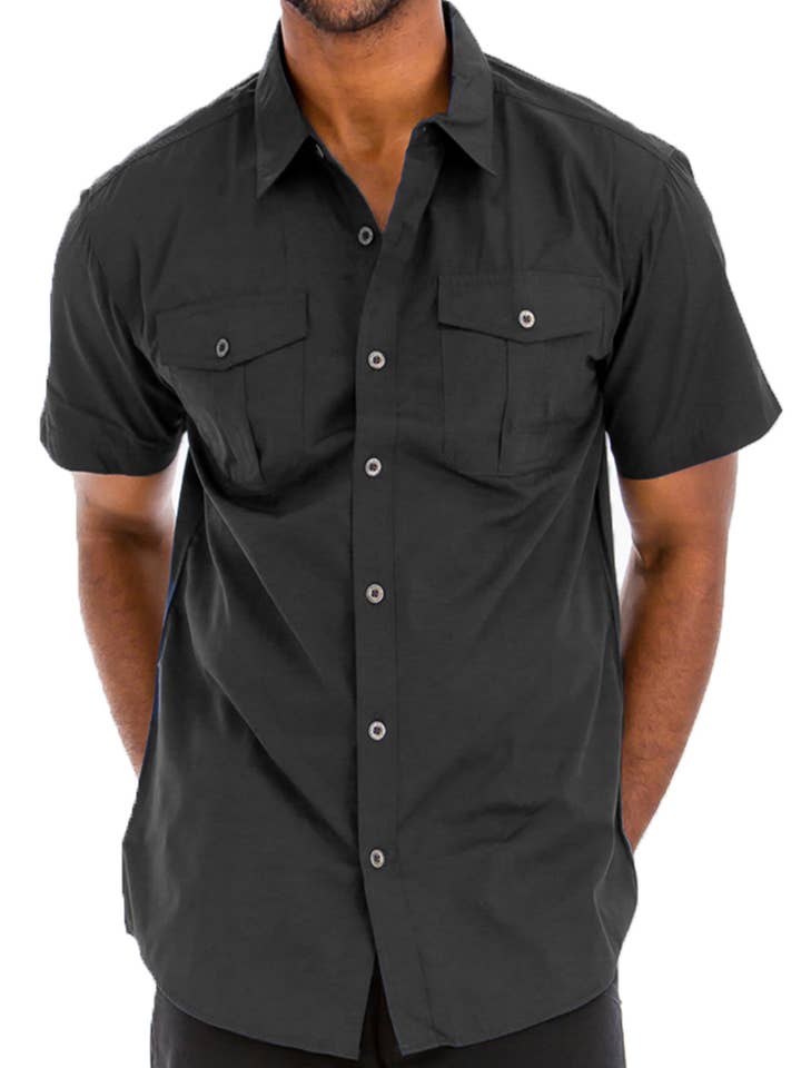 Dual Chest Pocket Short Sleeve Button Down Shirt for wholesale by WEIV