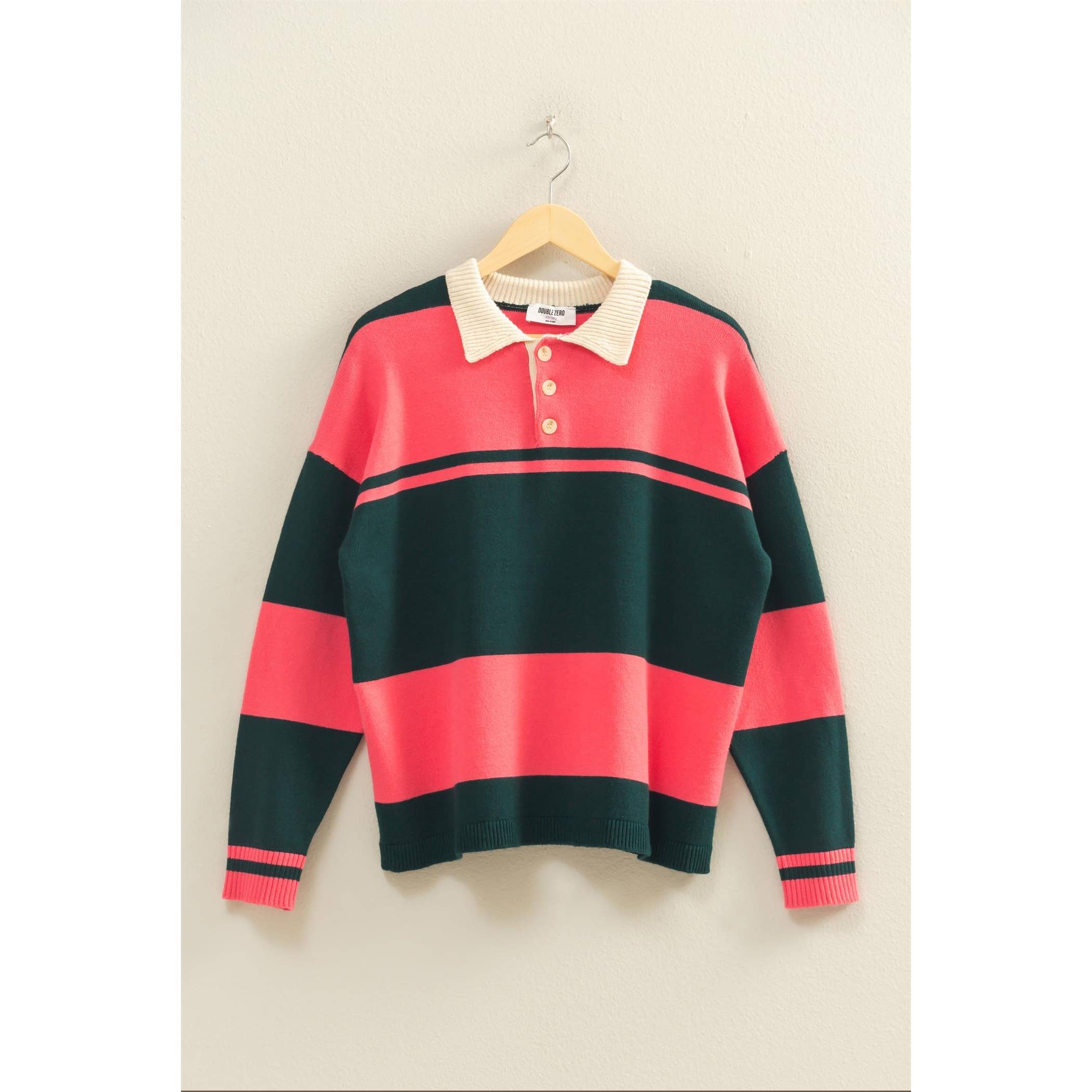 HYFVE - Wholesale Knit Sweater - Women's - Contrasting Striped Sweater With Polo Collar14