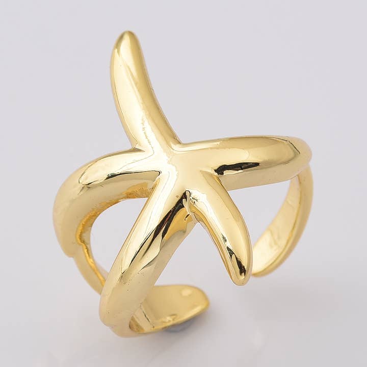 Gold Filled Starfish Ring, Ocean Adjustable Band Ring, RG232 for wholesale by Beads Creation