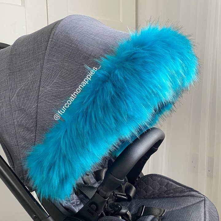 Universal Aqua Faux Fur Pram Hood Trim for wholesale by Fur coat no nappies U.K. ltd