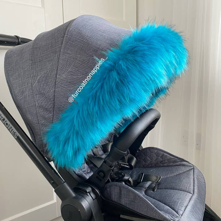 Universal Aqua Faux Fur Pram Hood Trim for wholesale by Fur coat no nappies U.K. ltd