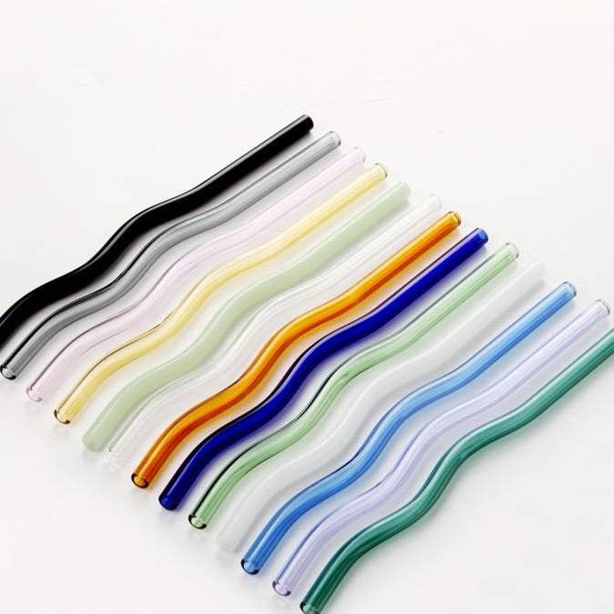 Weavey Studio - Wholesale Drinking Straw - Wave Curl Reusable Clear Transparent Glass Bend Drink Straws2