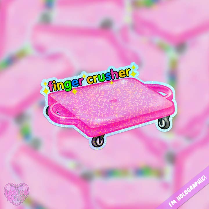 Holographic 90s kid Nostalgia Finger Crusher Vinyl Sticker for wholesale by LooLooKazoo