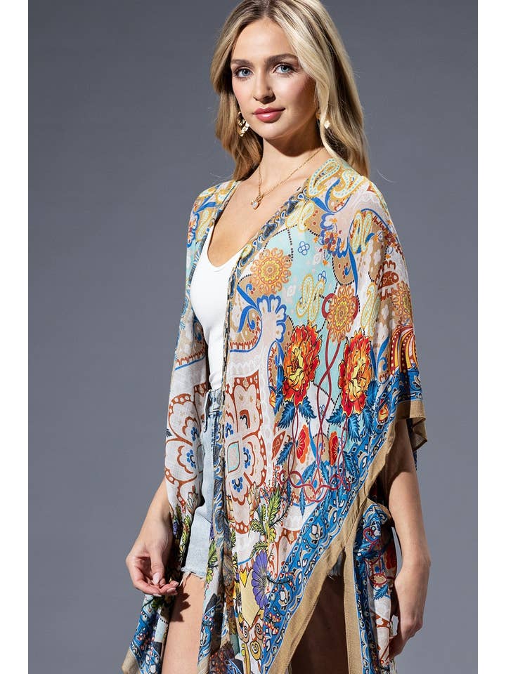Gold Blue Mandala Kimono for wholesale on Faire