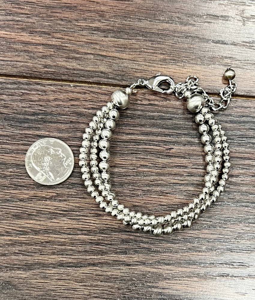 ISAC Trading Inc - Wholesale Beaded Bracelet - 711440, Handmade Silver Navajo Bead Adjustable Bracelet1