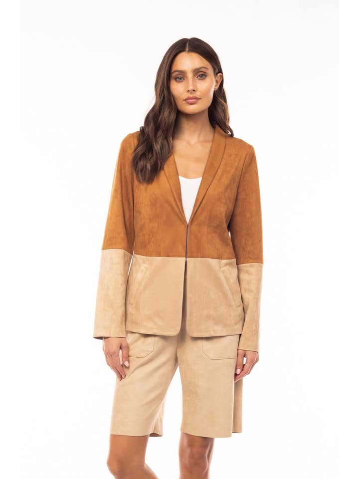 Hook And Eye Color Block Suede Blazer for wholesale by Naked Zebra