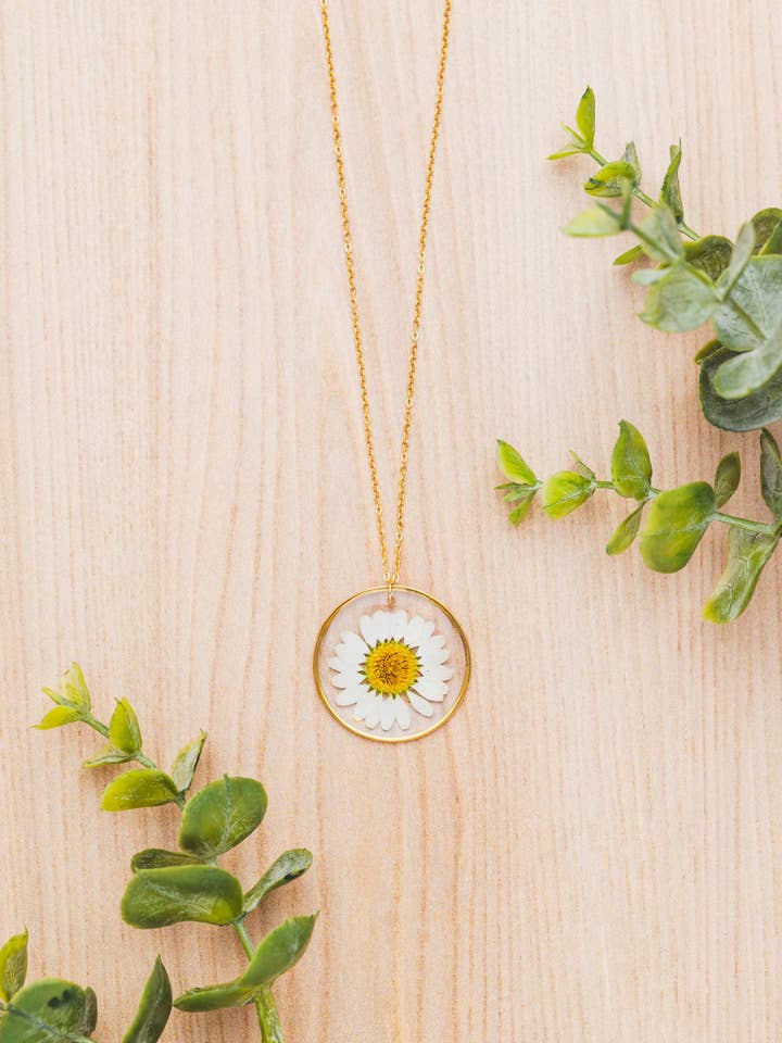 Pressed Daisy Necklace for wholesale by Indigo & Lily Co.