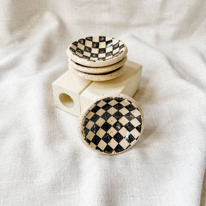 Mini Black Checker Ceramic Trinket Dish | Made To Order for wholesale by SarahBeePottery