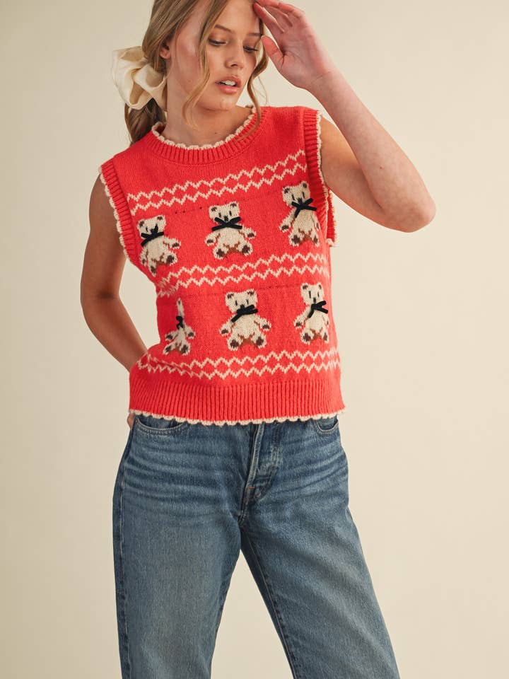 &MERCI - Wholesale Sweater Vest - Women's - TEDDY BEAR SWEATER VEST MSW1095614