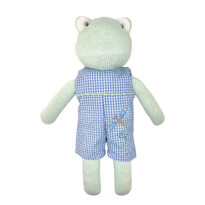 Boneca de Malha Sapo com Macacão Azul de Libélula aos Quadrados por atacado de Petit Ami & Zubels