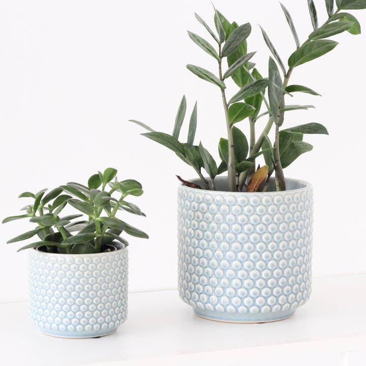 Small Bubble Textured Plant Pot in Danish Blue and White for wholesale by Sprout & About