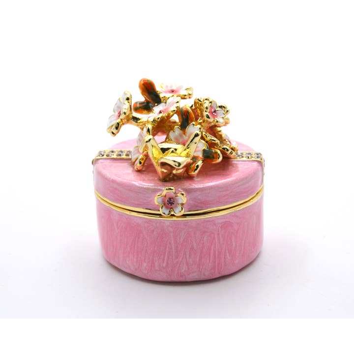 Round Shape Floral Trinket Box Made with Austrian Crystals for wholesale by Ciel Collectables