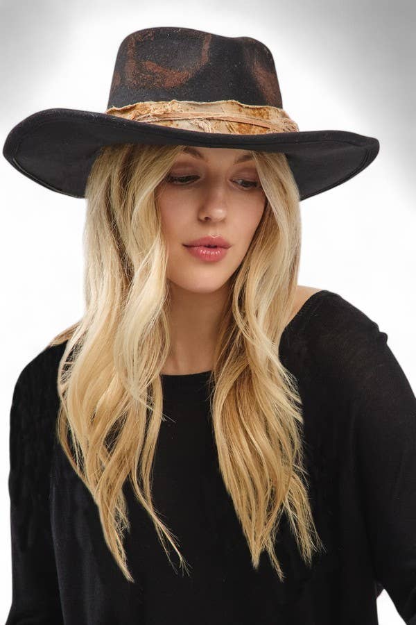 Artini Accessories - Vente Chapeau de cowboy – femme - Chapeau Fedora Cowboy Vintage Détressé et Modulable1
