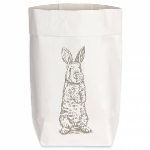 17;30 - Wholesale Gift bag - Paperbags small white, bunny standing, taupe
