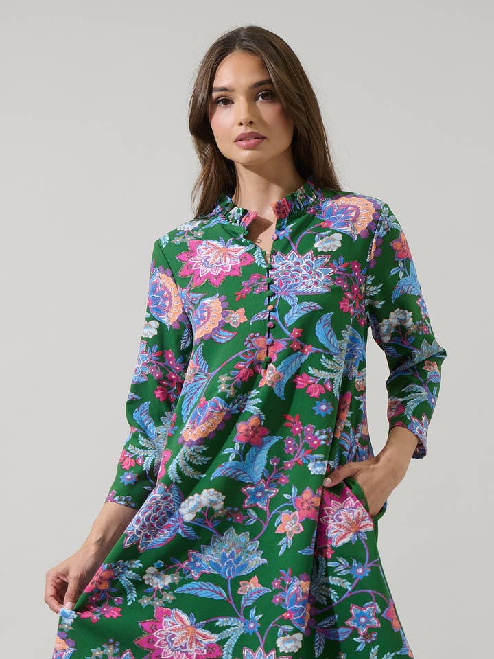 Vestido Mini com Folhos Elara Floral Ruelle por atacado de Sugarlips