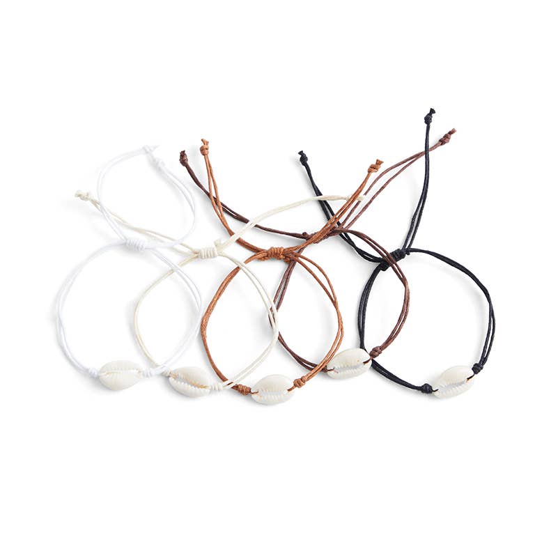 ByBazz - Vendita all'ingrosso Bracciale in tessuto/intrecciato - Braccialetti con corda e conchiglia cowrie - confezione da 5 pezzi2