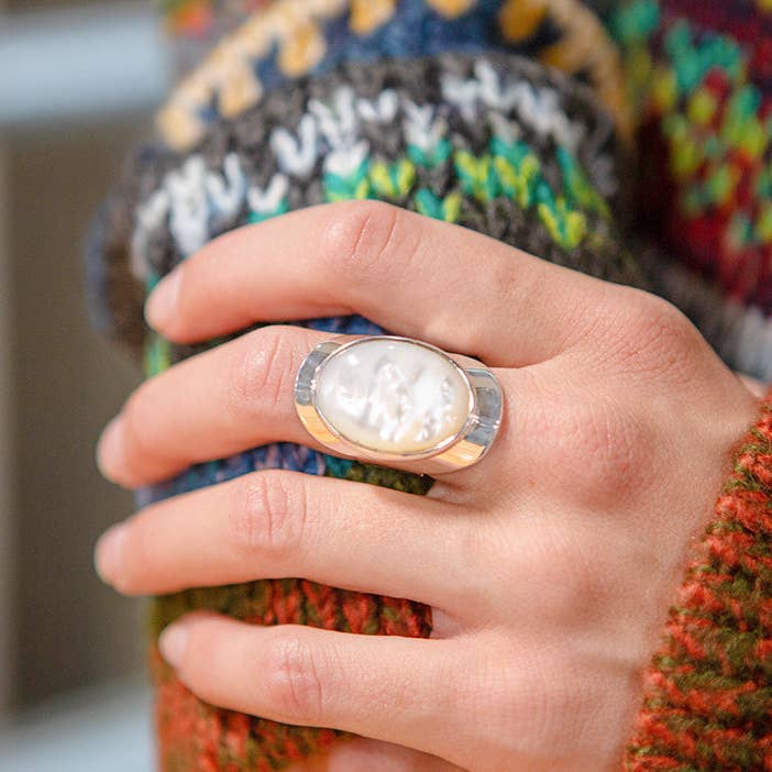 White Mother of Pearl Statement Ring for wholesale on Faire1