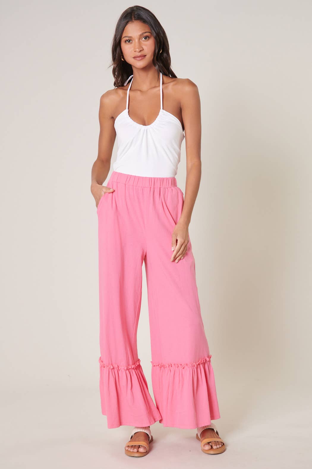 Sugarlips - Vente Pantalon – femme - Pantalon en coton tricoté à jambes larges avec volants Ryder11