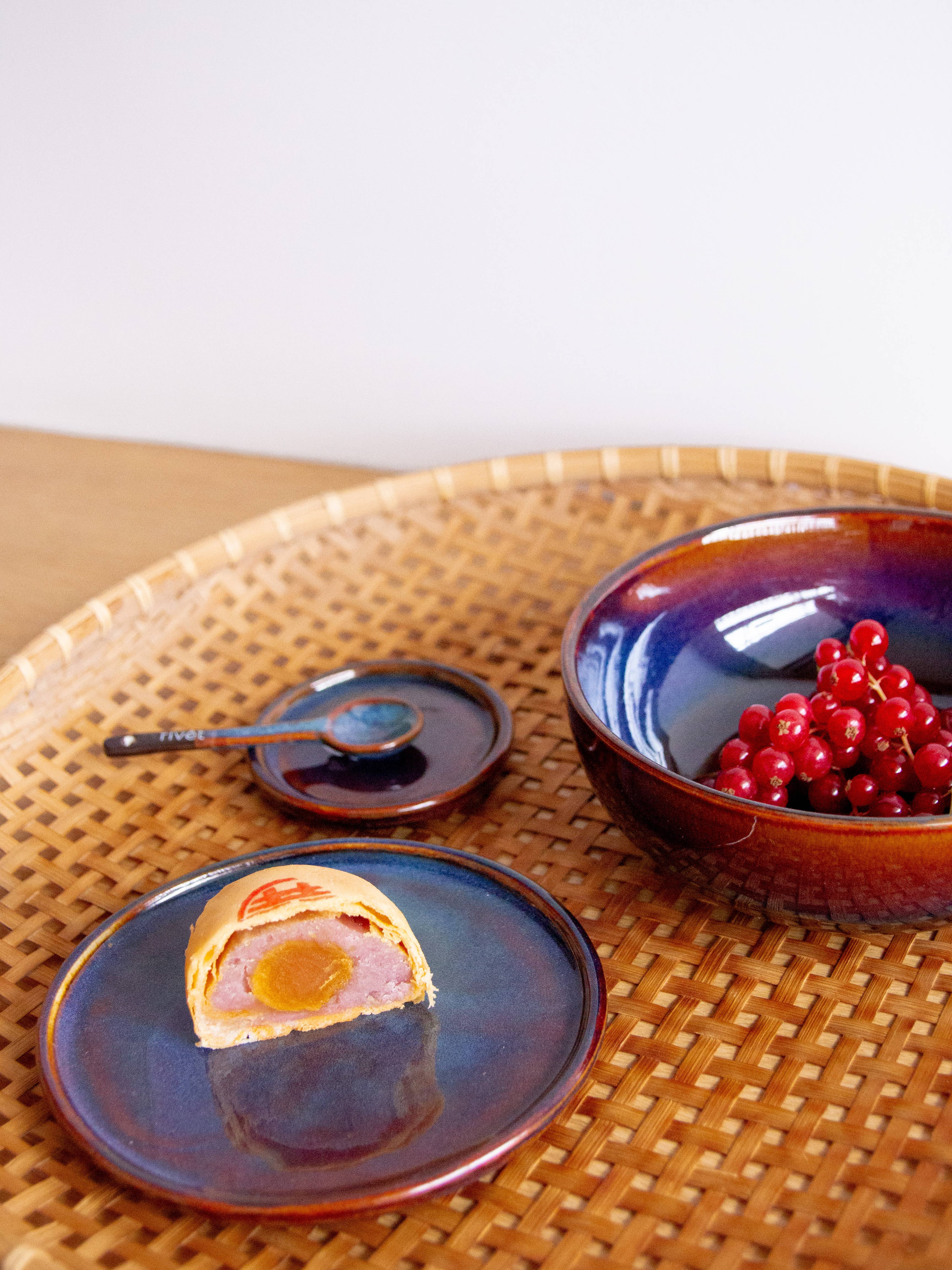 rivêt - L'Indochineur – Engroshandel Skål – Sæt med 4 store Hoa Bien skåle i blå okker5