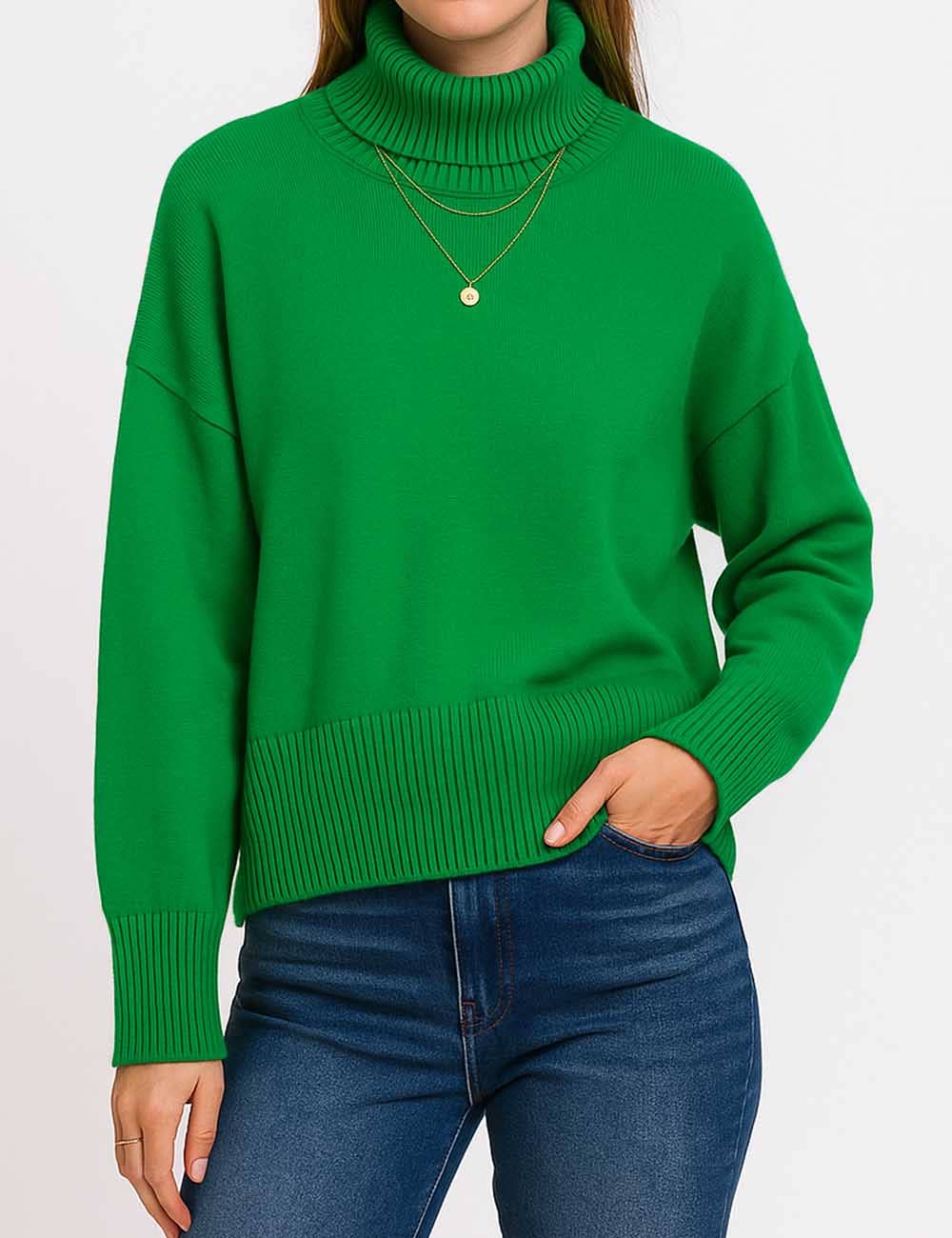 Sweetkama - Venta al por mayor Jersey de punto - Mujer - Suéter de punto para mujer con cuello alto y color sólido 560527