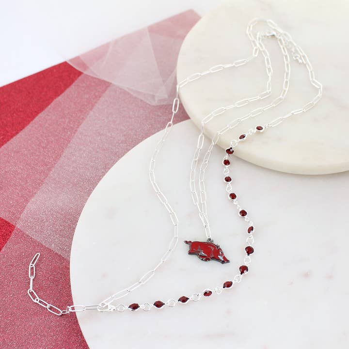 Seasons Jewelry - Wholesale Pendant/Charm Necklace - Arkansas 18 - 32" Paperclip Chain & Enamel Logo Necklace