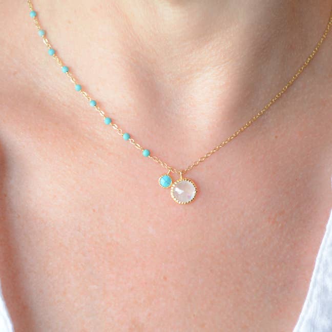 AJS Design Studio - Wholesale Pendant/Charm Necklace - Turquoise and moonstone asymmetrical necklace