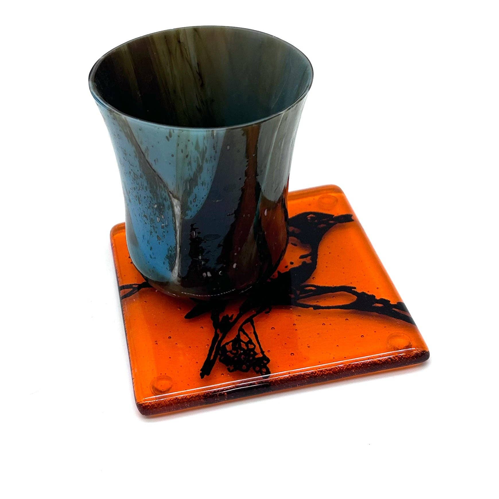 Kiku Handmade | Contemporary Fused Glass Home Goods - Wholesale Coasters - Birds | Robin Fused Glass 4" Single Coaster2