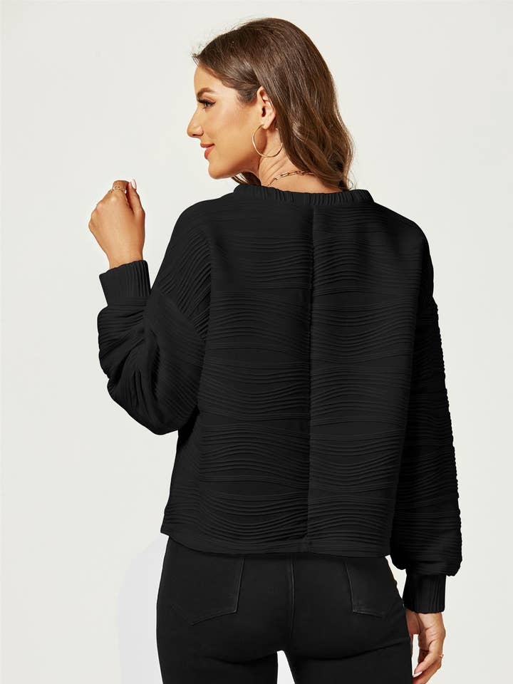 Textured Pattern Top In Black for wholesale by FS Collection