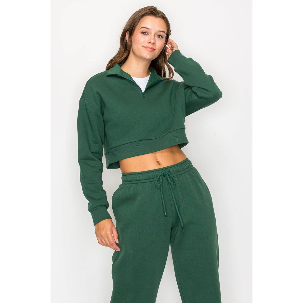 UP CLOTHING - Vente Sweat-shirt – femme - Sweat-shirt court à manches longues en polaire à demi-fermeture éclair