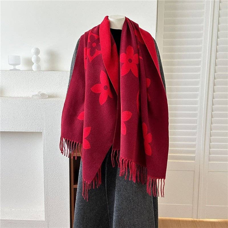 Ekartini - Wholesale Scarf - Women's - Jacquard Fringe Cashmere-Like Scarf0