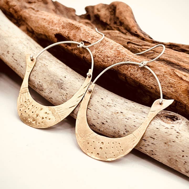 Water Loon Bird Brass & Silver Earring for wholesale by TRACI MOYO DESIGNS