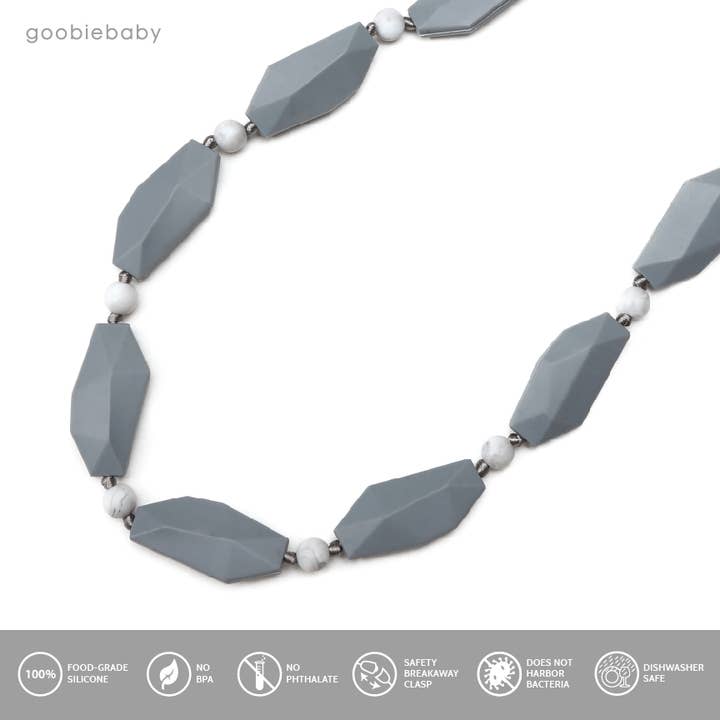 Goobie Baby - Wholesale Teething Necklace - Baby - Naomi Teething Necklace - Gray/Marble